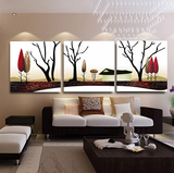 现代简约黑 白发财树三联画客厅无框画沙发背景墙装饰画卧室挂画