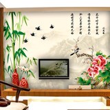 中式古典山水画赏牡丹花开大型壁画墙纸客厅卧室电视沙发背景墙