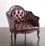美式复古实木雕花单人沙发椅欧式奢华高档皮艺休闲椅新古典老虎椅
