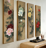 新中式装饰画客厅餐厅玄关沙发墙后荷花开富贵牡丹图竖版壁画挂画