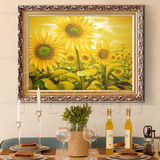 欧式田园客厅餐厅玄关壁炉装饰画有框画手绘油画厚油向日葵花HD16