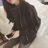 2016春季新款韩版代购气质蝙蝠宽松夹克短款外套挡风PU机车皮衣女
