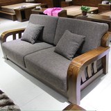 缅甸柚木三人沙发实木组合沙发简约皮沙发客厅布艺沙发榆木色家具