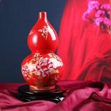 包邮景德镇陶瓷器中国红葫芦牡丹款花瓶花器花插时尚家居摆件热销