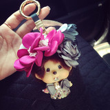 蒙奇奇汽车钥匙扣韩国创意花朵可爱宝马奔驰奥迪包包挂件钥匙链女