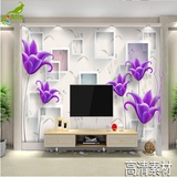 现代简约3d立体紫色紫荆花方框电视背景墙壁纸  客厅沙发大型壁画