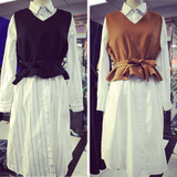 2016春季新品韩版时尚套装女装百搭马甲+白色中长款衬衫两件套