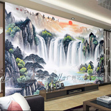 中式风格3D彩绘钢化艺术玻璃玄关过道 电视背景墙 屏风隔断山水画