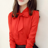 2016秋装新款韩版大码长袖T恤女修身雪纺衬衫打底衫显瘦甜美上衣