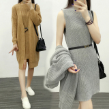 春秋季韩版毛衣两件套女外套中长款时尚针织衫套装女装2016新款潮