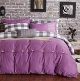 2016新款温馨紫罗兰色纯棉水洗棉纯色全棉床单被套床上用品四件套