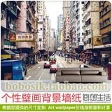 香港街景巴士汽车街道港式店铺装修主题背景墙纸壁纸3D壁画定制