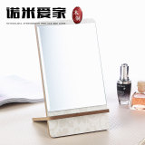 台式化妆镜高清单面 创意木质镜子 方形简易梳妆镜 便携随身镜子