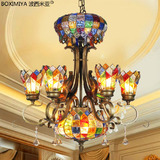 波西米亚灯饰北欧式地中海吊灯美式彩碎琉璃别墅客厅餐厅灯饰包邮