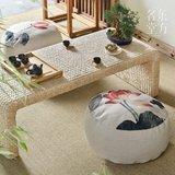 原创中式荷花圆形设计棉麻布艺加厚蒲团茶楼坐垫日式阳台榻榻米垫