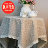 小白花蕾丝桌布棉麻田园布艺茶几圆桌长方形餐桌布台布盖巾可定做
