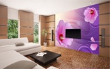 现代简约沙发电视背景墙壁纸客厅欧式影视墙纸3D立体壁画紫色花纹