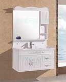 蒙娜丽莎欧式PVC浴室柜 一体陶瓷盆卫浴柜 洗脸盆组合带镜灯 80cm