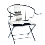 不锈钢太师椅仿古明清围椅中式黑白奶牛真皮餐椅金属休闲扶手椅子