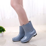 新品特价时尚学生女士成人甜美中筒水鞋纯色雨鞋秋冬保暖防滑雨靴