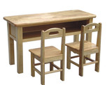 厂家直销 幼儿园儿童实木樟子松双人带抽屉学习课桌椅 原木玩具桌