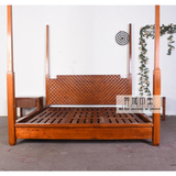 老榆木原木家具全实木中式卧室家具1.8米双人大床纯手工雕刻大床