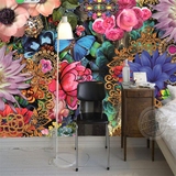 欧式油画客厅墙纸复古电视背景墙壁纸玄关大型墙布手绘花卉壁画