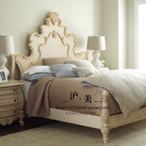 美式实木床 白色做旧全实木双人床欧式实木床1.8米 法式地中海床