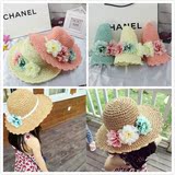 女童夏季新款韩版手工花朵草帽儿童甜美小清新沙滩帽遮阳帽太阳帽