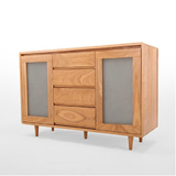双门玻璃现代简约收纳柜纯实木白橡木餐边柜小户型带抽屉日式碗柜
