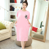 韩版新款睡裙女套装小兔头可爱卡通针织棉中裙夏季学生睡衣家居服