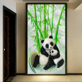 新品现代风格艺术玻璃3D家装玄关过道屏风隔断背景墙 熊猫竹子