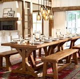 美式复古实木餐桌茶桌别墅酒店餐台咖啡厅桌椅组合实木自然纹理