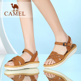 Camel/骆驼女鞋 2016春季新款休闲复古 头层磨砂牛皮搭扣中跟凉鞋