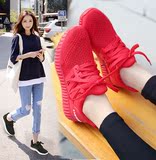 秋季新款大红色椰子鞋女跑步运动鞋平底韩版透气网面低帮系带单鞋