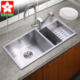 樱花不锈钢SUS304手工盆水槽双槽 洗菜盆洗碗池厨房水槽套餐加厚