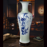 景德镇手绘青花瓷落地花瓶大号 高1米现代中式客厅陶瓷装饰品摆件