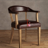 美式实木皮艺餐椅做旧高档布艺椅子休闲酒吧咖啡厅餐厅专用单人椅