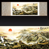 万里长城中国特色卷轴画高清素材丝绸挂画风水横幅客厅壁画字画