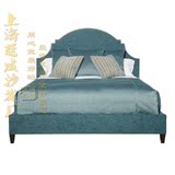 美式乡村布艺双人床法式新款高背方床北欧简约1.5米1.8米软包婚床