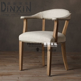 特价美式法式复古实木皮艺软包餐椅欧式高档咖啡椅书房单人休闲椅