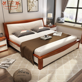 全实木床1.8米中式实木家具双人床婚床白蜡木床头层真皮床纯实木