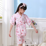儿童纯棉睡衣夏季新款樱花宝宝浴衣日式和服家居服短袖女童包邮