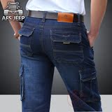 AFS/JEEP青年男士工装牛仔裤薄款多袋直筒宽松春季夏季大码长裤