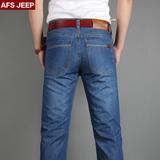 AFS/JEEP纯棉薄款牛仔裤男青年中低腰直筒修身加大码无弹水洗春季