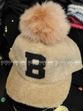 韩国东大门代购B字母羊羔毛冬季棒球帽嘻哈帽平沿情侣帽保暖N1191