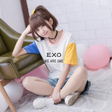 EXO衣服夏装女上衣鹿晗朴灿烈同款应援服韩版学生宽松拼接短袖T恤