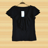 夏季新款蕾丝衫韩版女装荷叶边短袖打底衫女式V领镂空半袖T恤特价