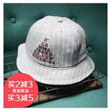 新款韩国条纹字母圆顶渔夫帽子 男女夏季光身盆帽 折叠布帽遮阳帽