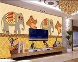 泰式东南亚风情墙纸伊斯兰教餐厅主题房背景墙壁纸大型壁画大象